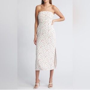 NWT WAYF Birdie Ruched Strapless Midi‎ Dress Ivory Ditsy Sz Small $99
